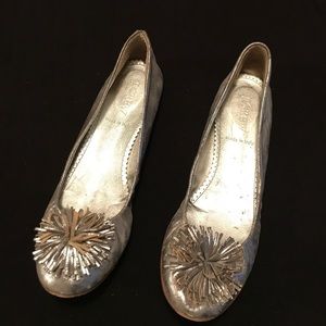 JCrew Metallic Pompom Ballet Flats